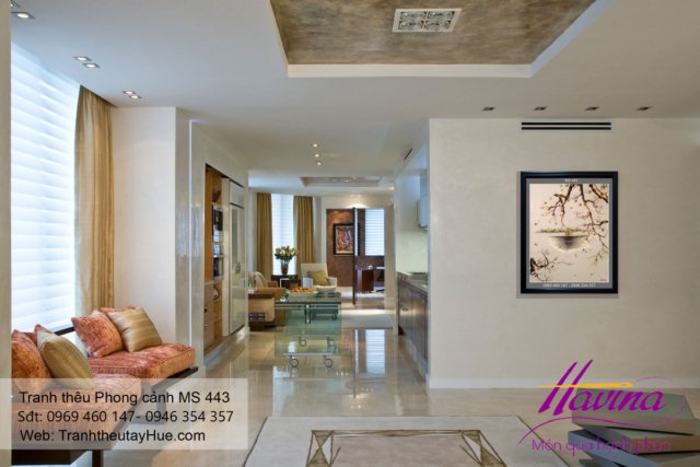 Tranh thêu phong cảnh làng quê treo phòng khách