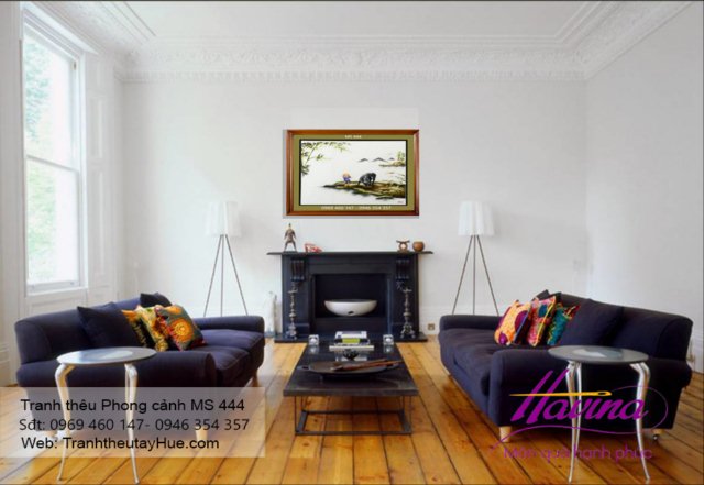 Tranh thêu phong cảnh làng quê treo phòng khách