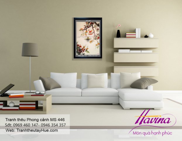 Tranh thêu phong cảnh làng quê treo phòng khách