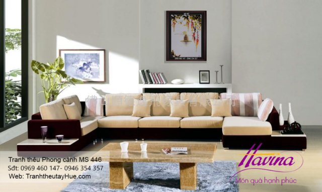 Tranh thêu phong cảnh làng quê treo phòng khách