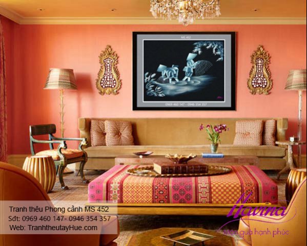 Tranh thêu phong cảnh làng quê treo phòng khách
