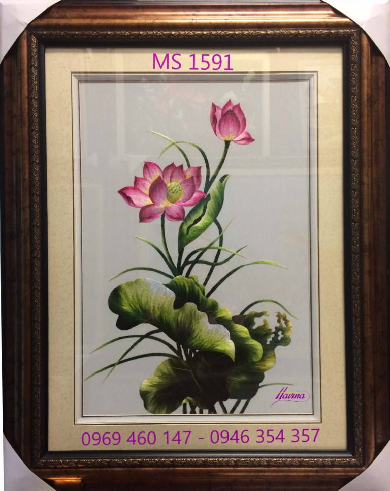 Tranh thêu hoa sen tặng người nước ngoài Tranh thêu hoa sen tặng người nước ngoài