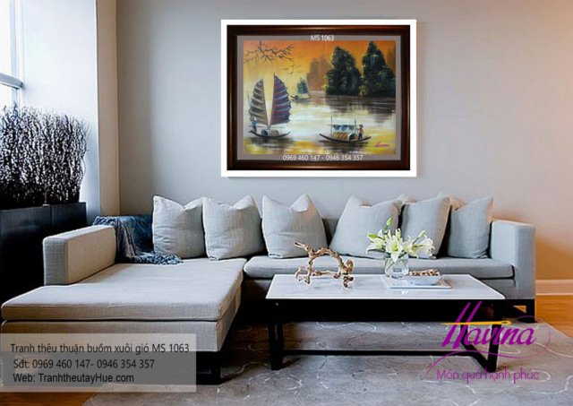Tranh thêu thuận buồm xuôi gió treo phòng khách