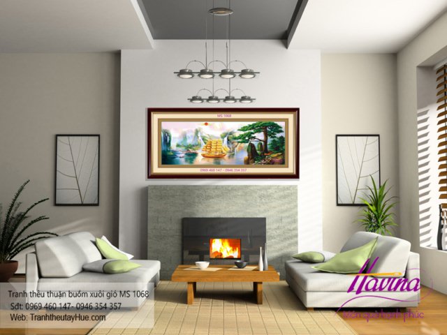 Tranh thêu thuận buồm xuôi gió treo phòng khách