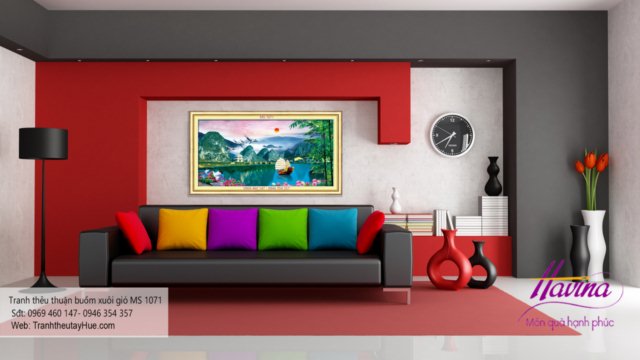 Tranh thêu thuận buồm xuôi gió treo phòng khách