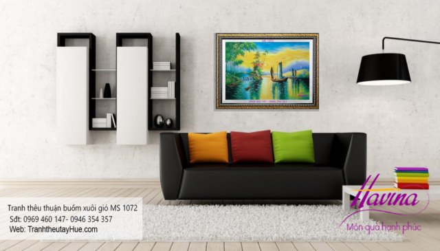 Tranh thêu thuận buồm xuôi gió treo phòng khách