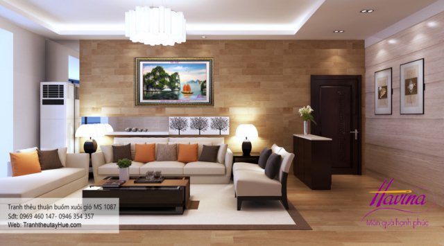 Tranh thêu thuận buồm xuôi gió treo phòng khách