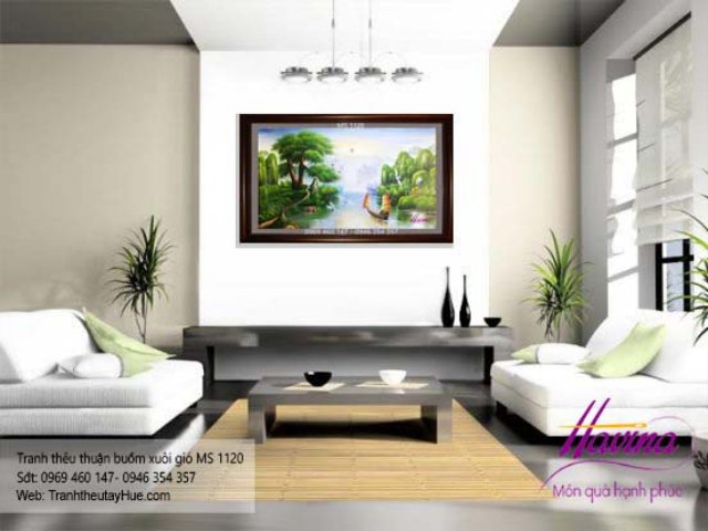Tranh thêu thuận buồm xuôi gió treo phòng khách