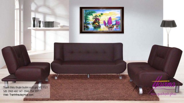 Tranh thêu thuận buồm xuôi gió treo phòng khách