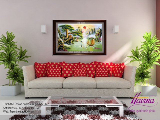 Tranh thêu thuận buồm xuôi gió treo phòng khách