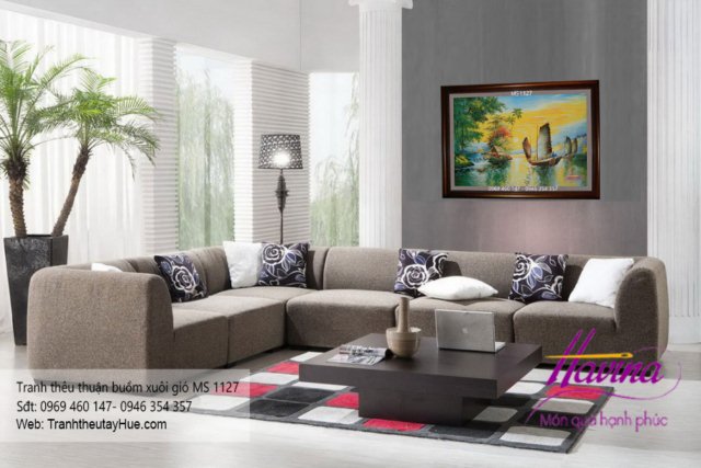 Tranh thêu thuận buồm xuôi gió treo phòng khách