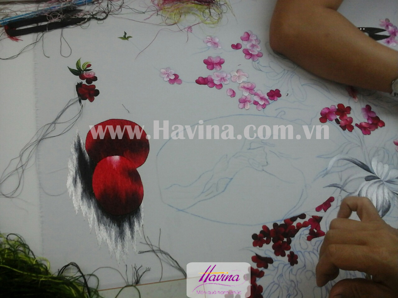 tranh thêu hoa cúc
