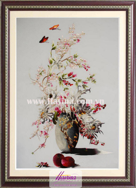 thêu tranh thêu hoa cúc