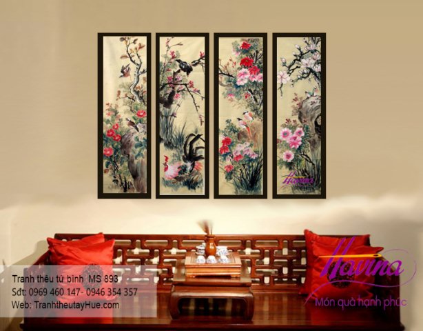 Tranh thêu tứ bình treo phòng khách