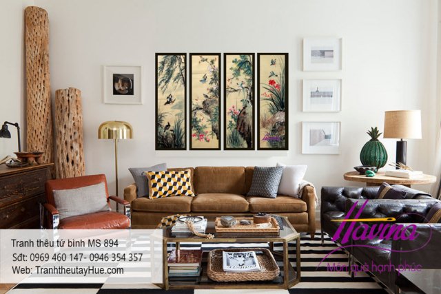 Tranh thêu tứ bình treo phòng khách