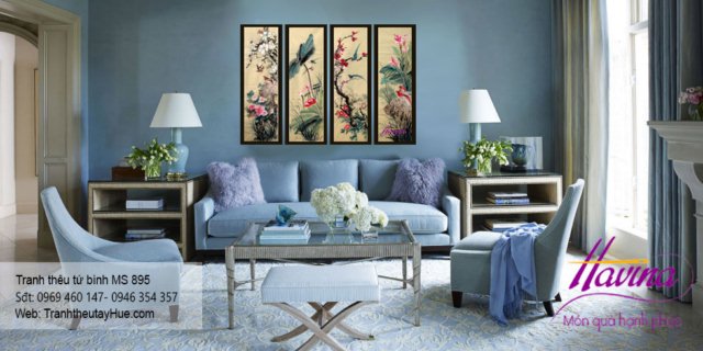 Tranh thêu tứ bình treo phòng khách