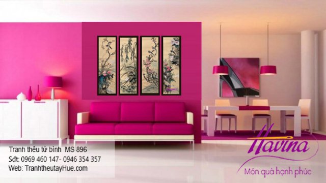 Tranh thêu tứ bình treo phòng khách