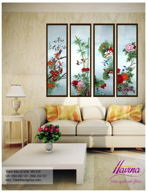 Tranh thêu tứ bình treo phòng khách