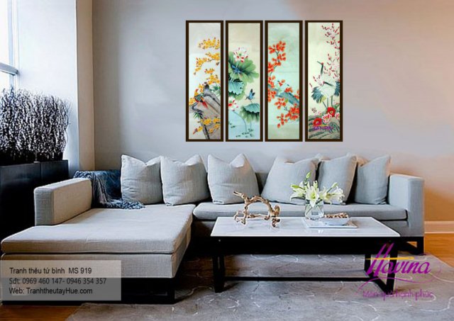 Tranh thêu tứ bình treo phòng khách