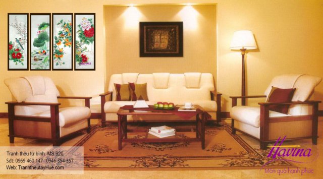 Tranh thêu tứ bình treo phòng khách