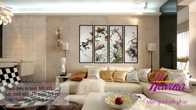 Tranh thêu tứ bình treo phòng khách