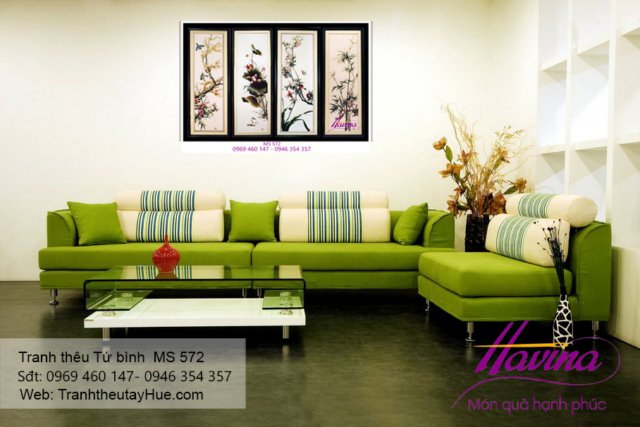 Tranh thêu tứ bình treo phòng khách