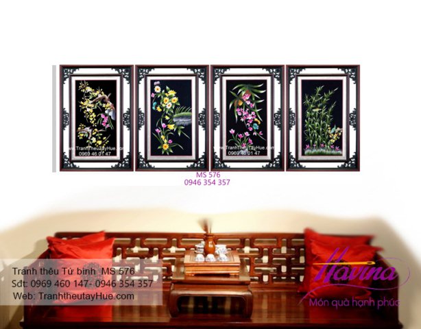 Tranh thêu tứ bình treo phòng khách