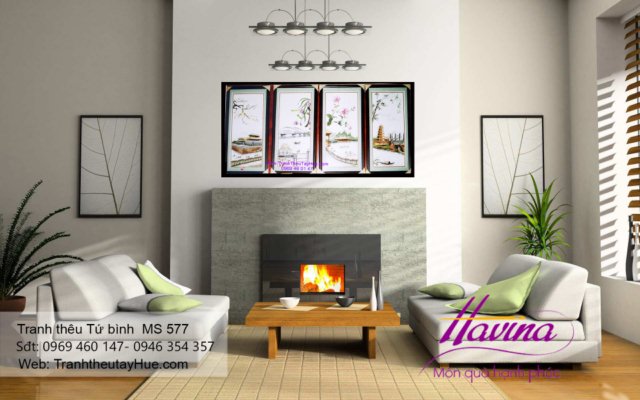 Tranh thêu tứ bình treo phòng khách