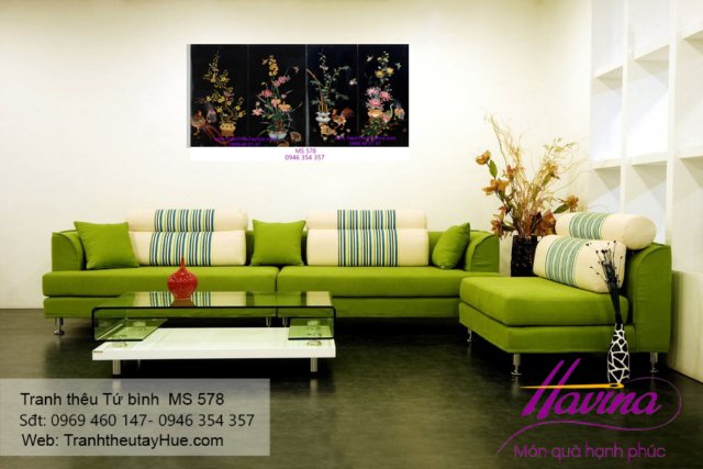 Tranh thêu tứ bình treo phòng khách