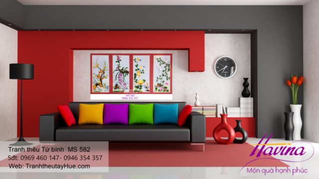 Tranh thêu tứ bình treo phòng khách