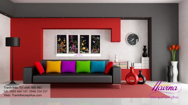 Tranh thêu tứ bình treo phòng khách