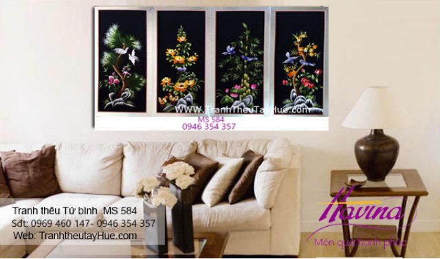 Tranh thêu tứ bình treo phòng khách