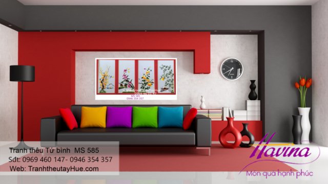 Tranh thêu tứ bình treo phòng khách