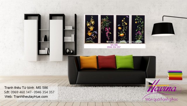 Tranh thêu tứ bình treo phòng khách