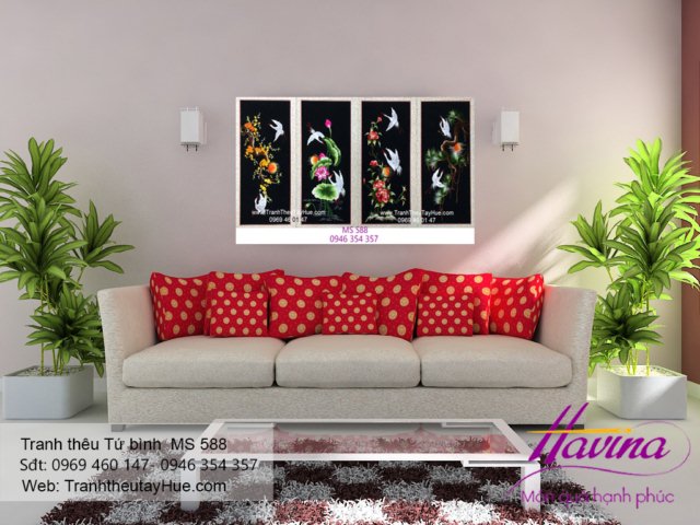 Tranh thêu tứ bình treo phòng khách