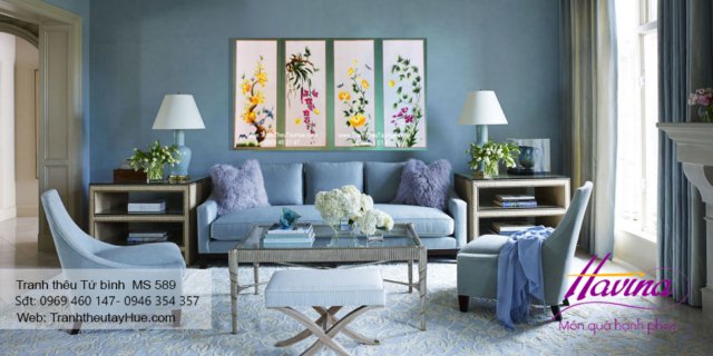 Tranh thêu tứ bình treo phòng khách