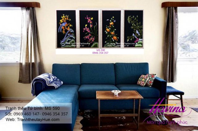 Tranh thêu tứ bình treo phòng khách
