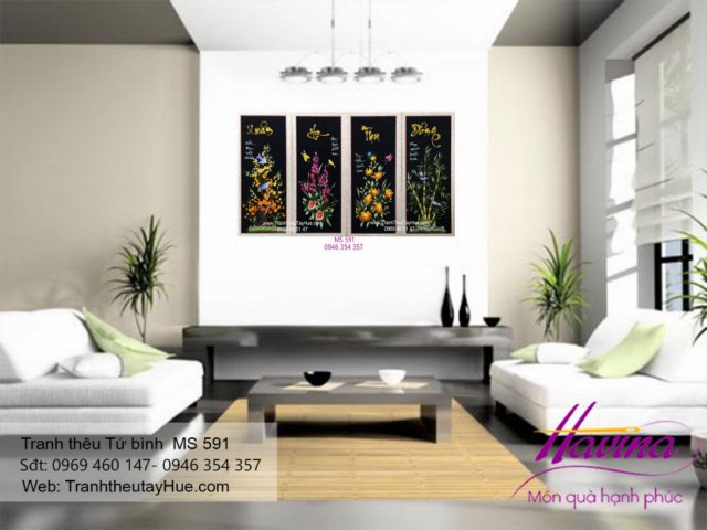 Tranh thêu tứ bình treo phòng khách