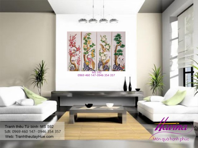 Tranh thêu tứ bình treo phòng khách