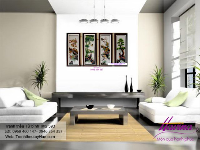 Tranh thêu tứ bình treo phòng khách