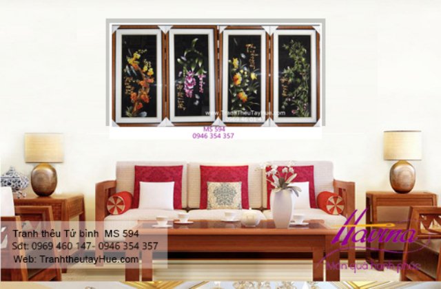 Tranh thêu tứ bình treo phòng khách