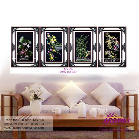 Tranh thêu tứ bình treo phòng khách