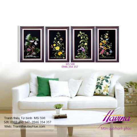 Tranh thêu tứ bình treo phòng khách