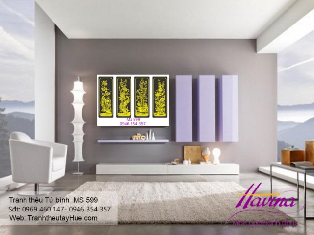 Tranh thêu tứ bình treo phòng khách