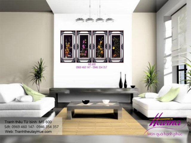 Tranh thêu tứ bình treo phòng khách