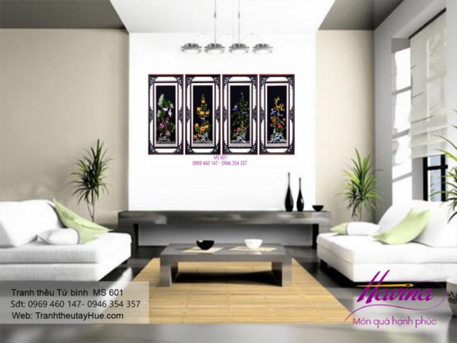 Tranh thêu tứ bình treo phòng khách
