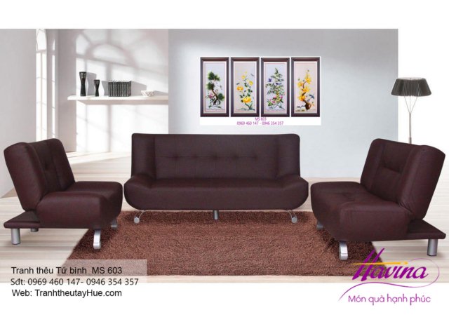 Tranh thêu tứ bình treo phòng khách