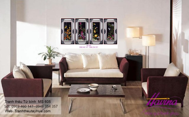 Tranh thêu tứ bình treo phòng khách
