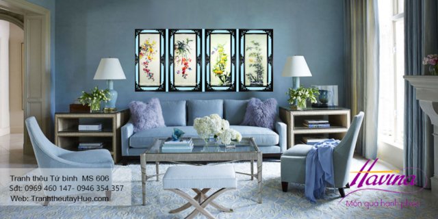Tranh thêu tứ bình treo phòng khách