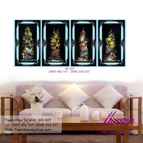 Tranh thêu tứ bình treo phòng khách